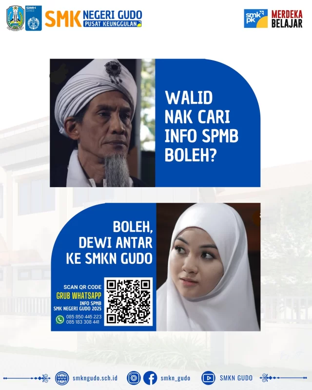 Pejamkan mata, bayangkan kamu diterima di SMK Negeri Gudo😁

Yuk Bergabung bersama kami di SMK Negeri Gudo.
Catat Jadwal SPMB SMK Negeri Gudo 2025

Silahkan Scan QR Code untuk bergabung di grub WA.
Contact Person,
Chat Only.
085 850 445 223
085 183 308 441