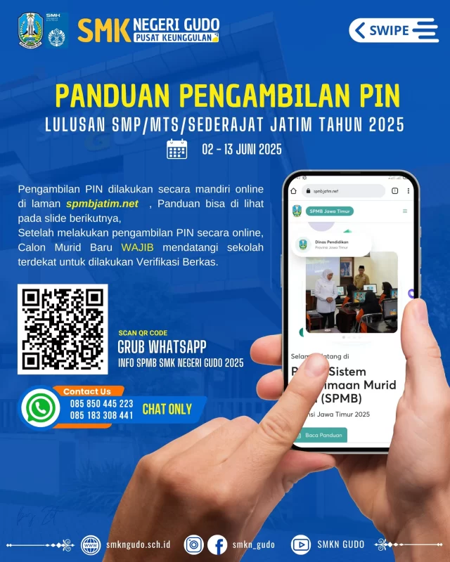 Tata Cara Pengambilan PIN SPMB 2025
silahkan di download dan dipahami
atau kunjungi laman https://www.smkngudo.sch.id/informasi-ppdb/