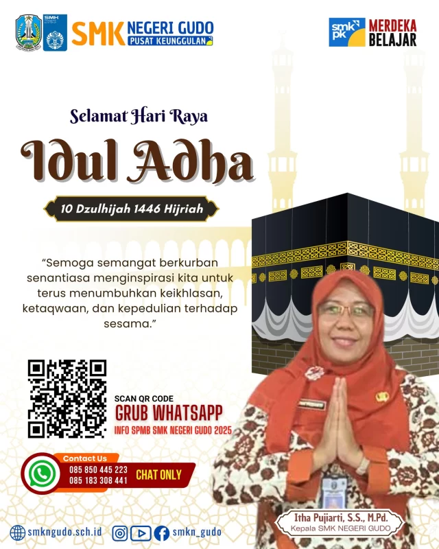 Selamat Hari Raya Idul Adha 1446 H

Semoga semangat berkurban senantiasa menginspirasi kita untuk terus menumbuhkan keikhlasan, ketakwaan, dan kepedulian terhadap sesama.

Idul Adha bukan sekadar perayaan, tetapi juga pengingat akan makna pengorbanan dan ketaatan kepada Allah SWT. Melalui ibadah kurban, kita diajarkan untuk berbagi dan mempererat solidaritas sosial dengan sesama.

Mari jadikan momen suci ini sebagai kesempatan untuk mendekatkan diri kepada Allah SWT dan berbagi kebaikan kepada mereka yang membutuhkan.